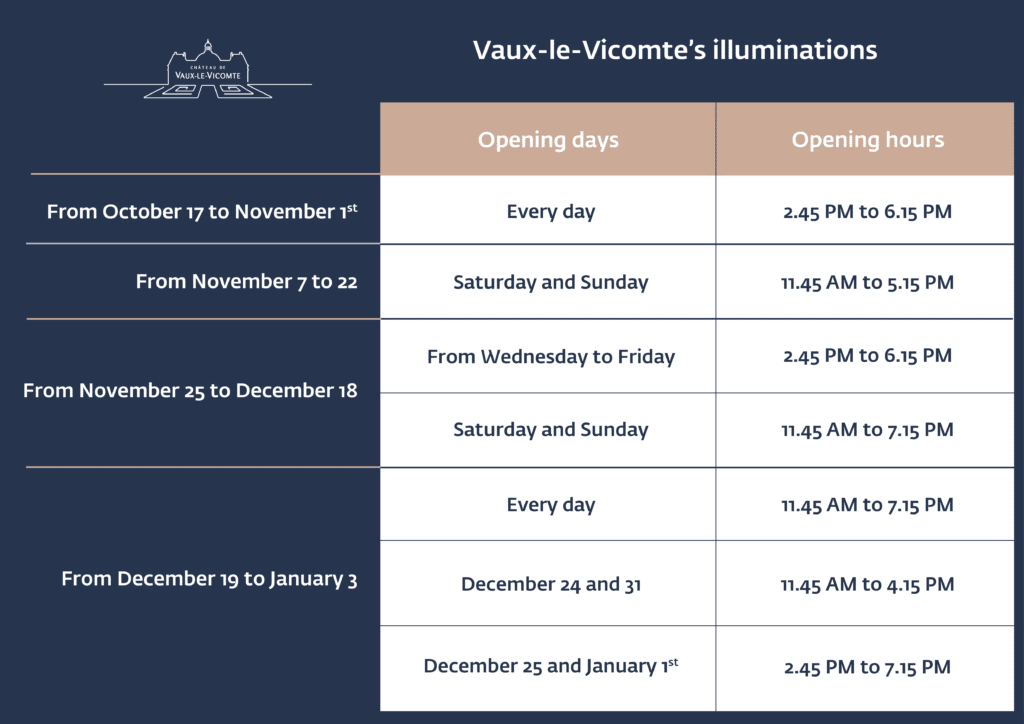 Dates and hours Vaux-le-Vicomte's illuminations