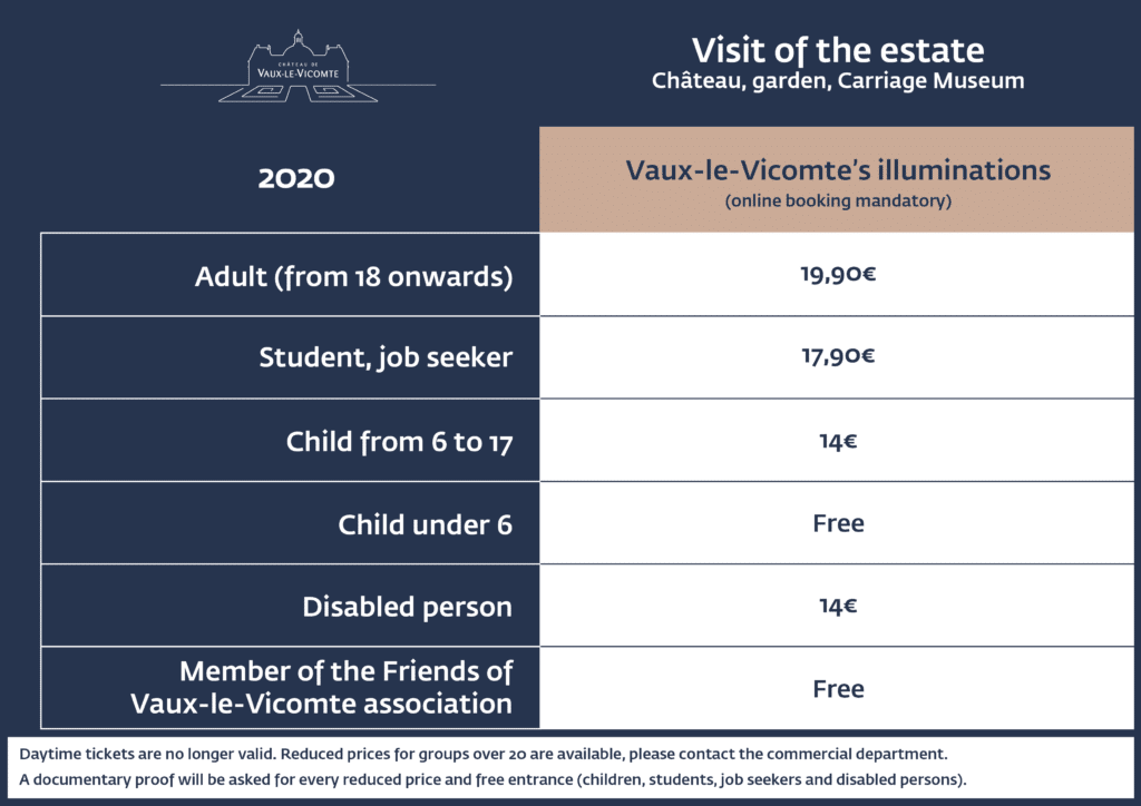 Prices Vaux-le-Vicomte's illuminations 2020